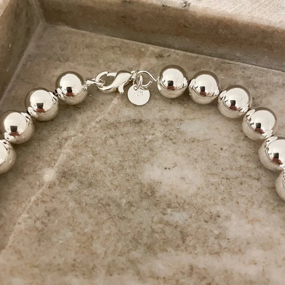 925 Sterling Silver Bead Necklace 10 MM Bead Necklace Ball Statement Necklace - Picture 3 of 4